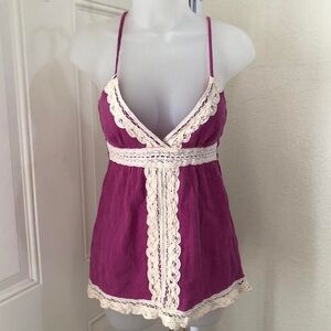 Y2K purple white lace babydoll cami top shirt blouse v-neck fairycore boho bratz